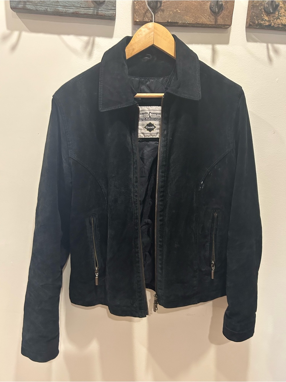 Women’s Canali Suede Zip-Front Black Jacket